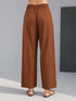 Women's Brown Cotton Solid Wide-Leg Straight Pant