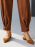 Women's Brown Cotton Solid Wide-Leg Straight Pant