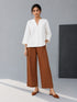Women's Brown Cotton Solid Wide-Leg Straight Pant