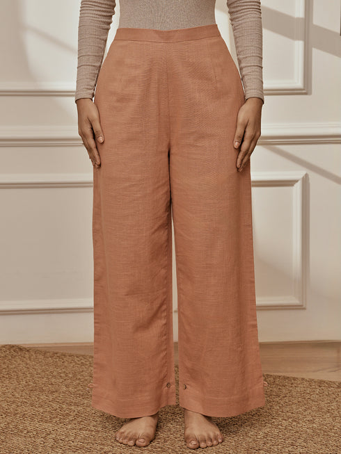 Women's Rose Pink Cotton Linen Straight Yoga Pants