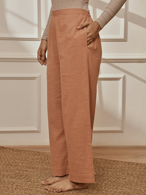 Women's Rose Pink Cotton Linen Straight Yoga Pants