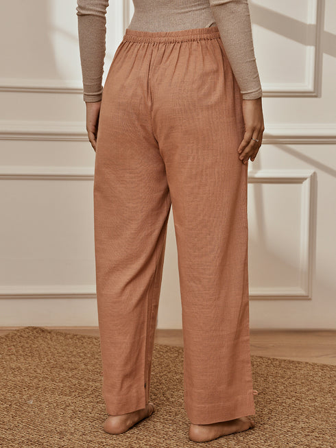 Women's Rose Pink Cotton Linen Straight Yoga Pants