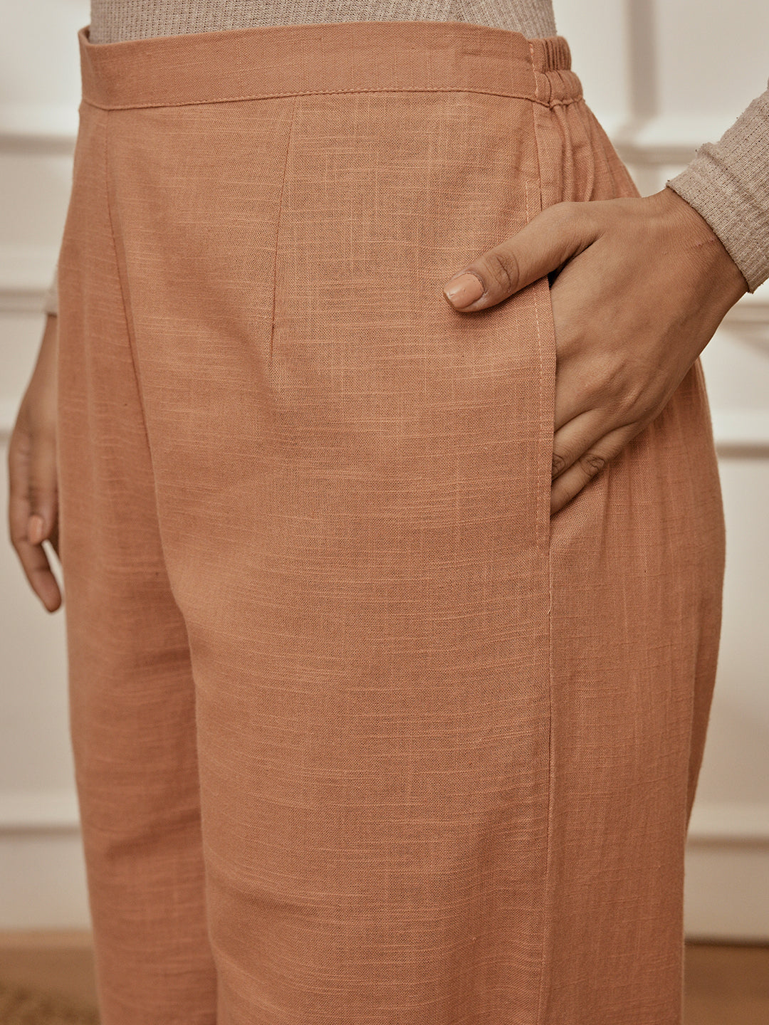 Women's Rose Pink Cotton Linen Straight Yoga Pants