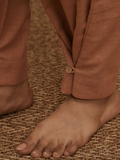 Women's Rose Pink Cotton Linen Straight Yoga Pants