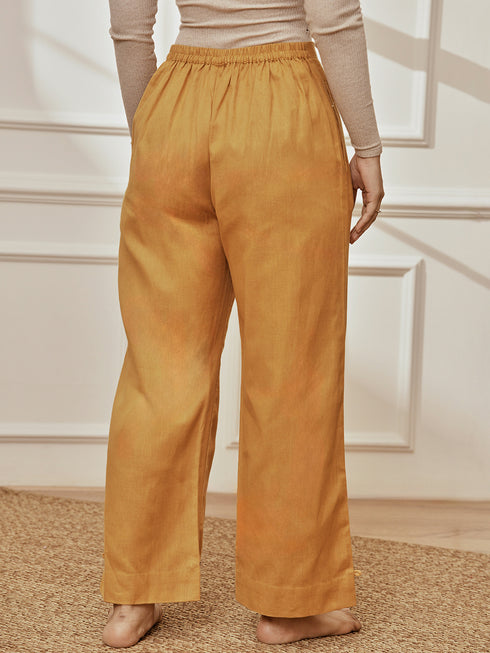 Women's Dusty Saffron Cotton Linen Straight Yoga Pants