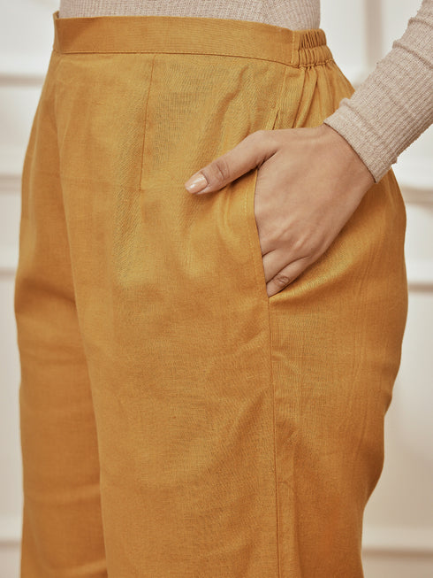 Women's Dusty Saffron Cotton Linen Straight Yoga Pants