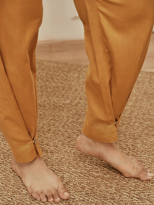 Women's Dusty Saffron Cotton Linen Straight Yoga Pants