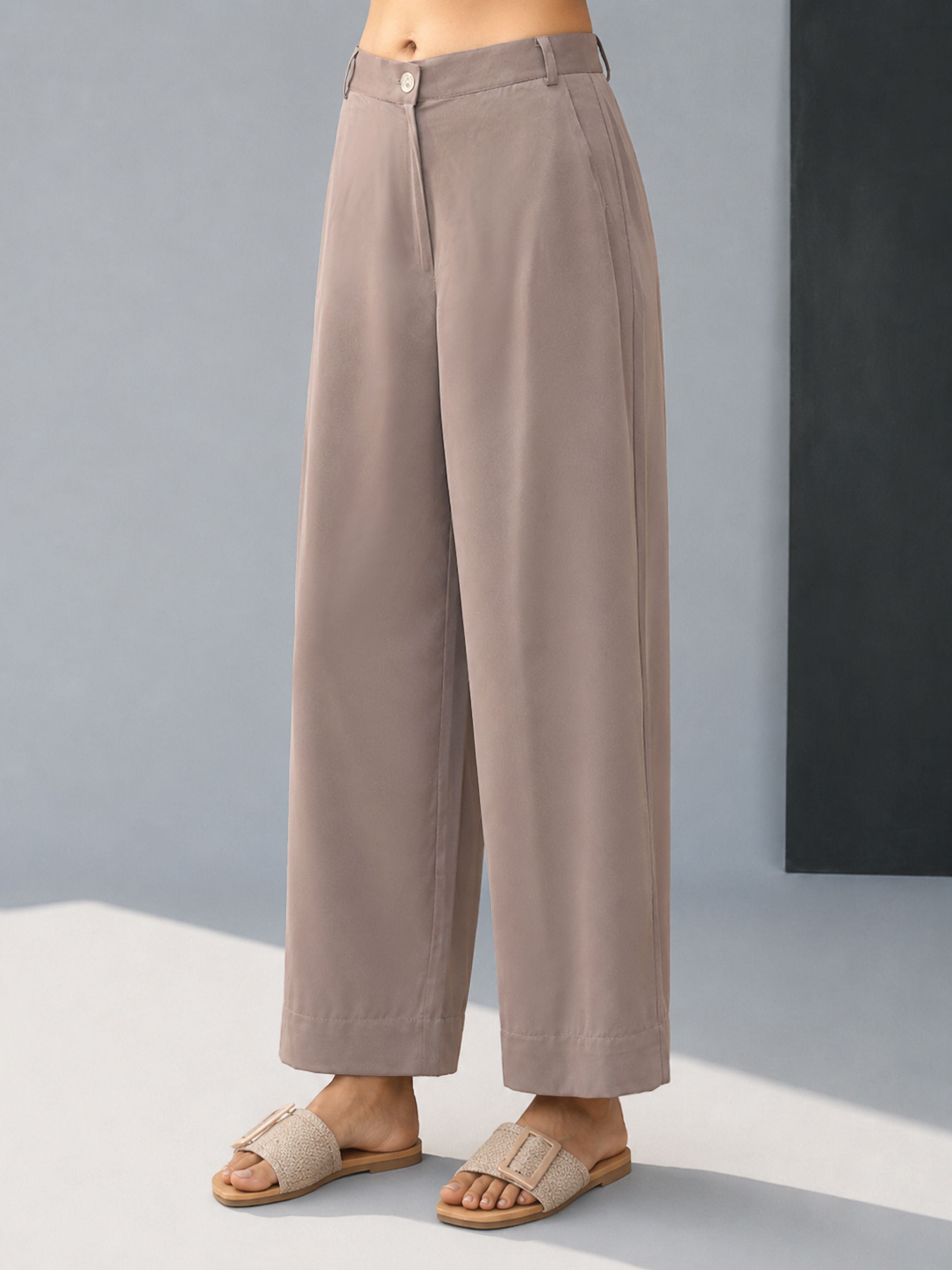 Women's Grey Silk-Blend Solid Palazzo
