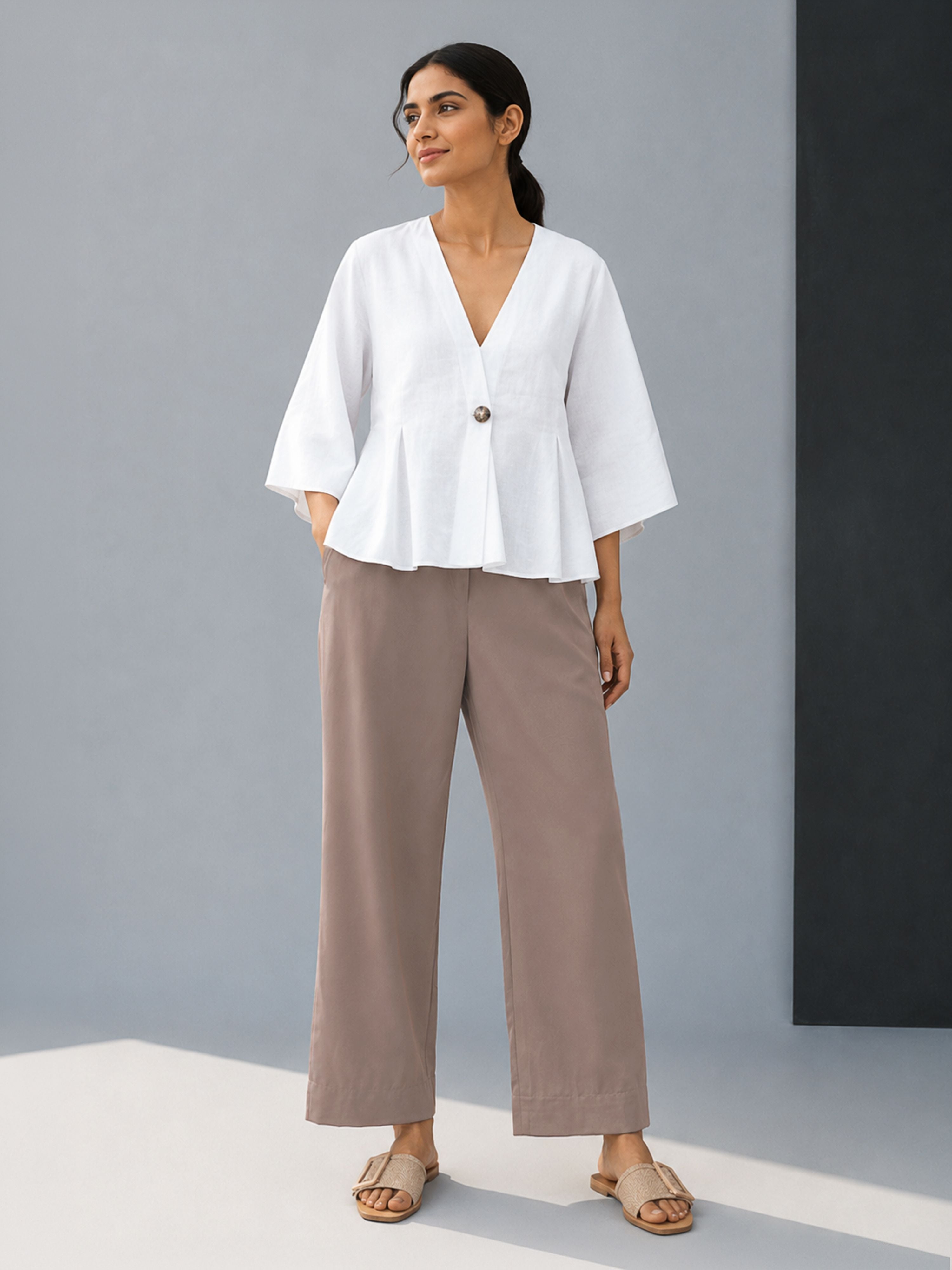 Women's Grey Silk-Blend Solid Palazzo