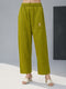 Olive Green Silk-Blend Wide Leg Palazzo Pants for Women