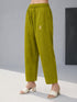 Women's Green Silk-Blend Solid Wide Leg