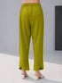 Women's Green Silk-Blend Solid Wide Leg