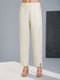 Women Off-White Solid Cotton Straight Ankle Pants