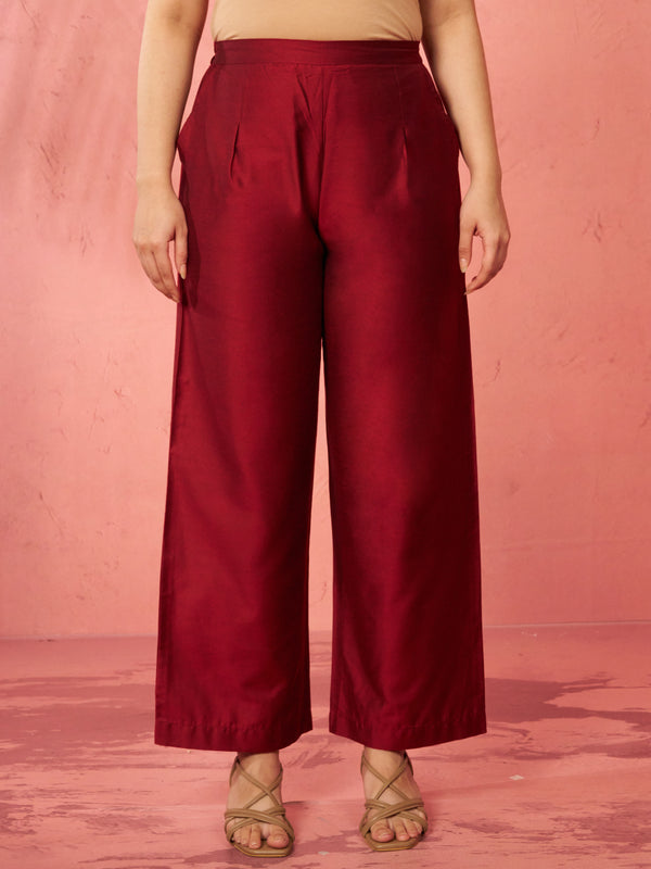 Women's Maroon Viscose Palazzo Pants