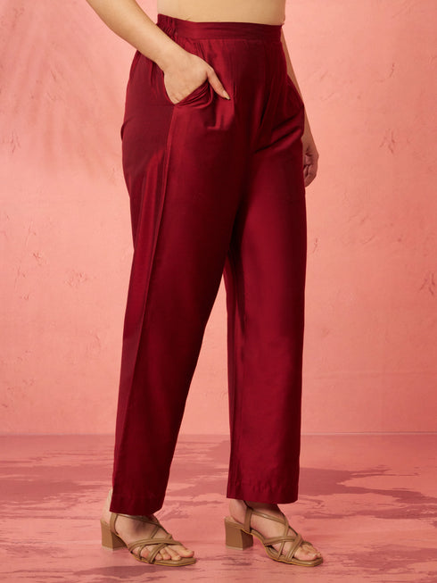 Women's Maroon Viscose Palazzo Pants