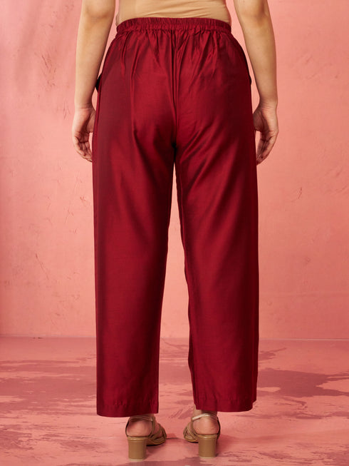 Women's Maroon Viscose Palazzo Pants