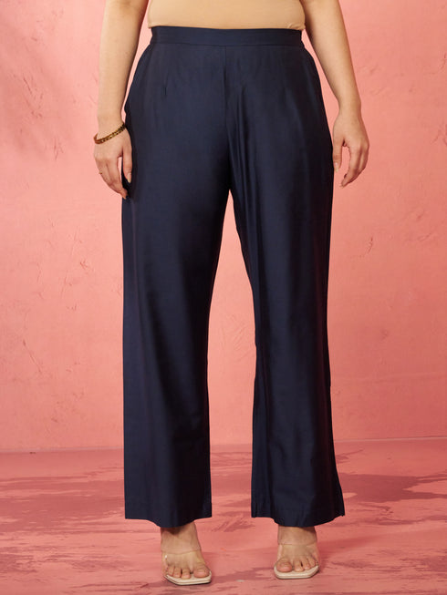 Women's Navy Blue Viscose Palazzo Pants