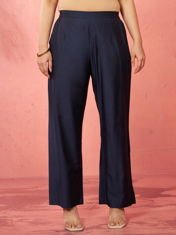 Women's Navy Blue Viscose Palazzo Pants