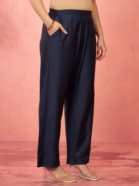 Women's Navy Blue Viscose Palazzo Pants