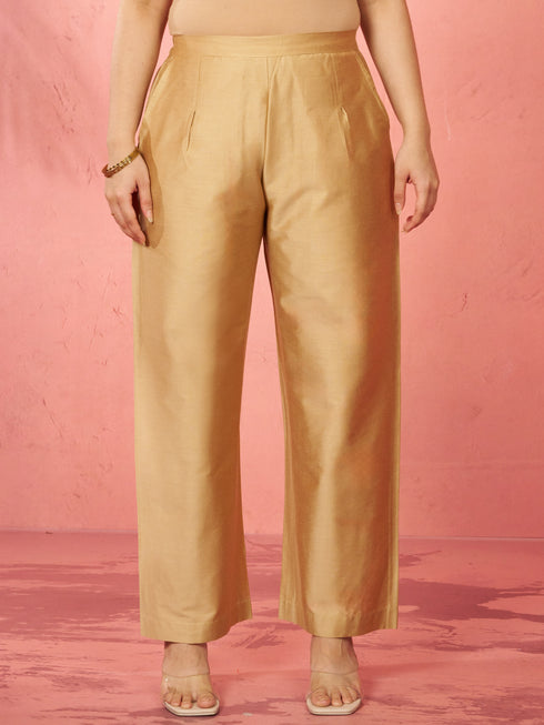 Women's Rose Gold Viscose Palazzo Pants