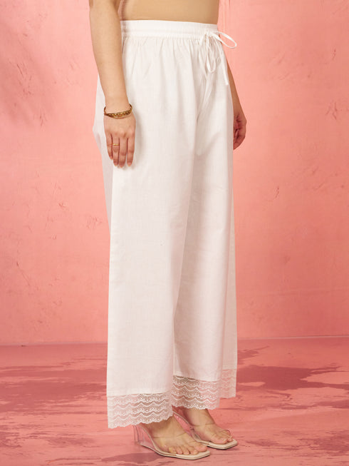 Women's White Cotton Palazzo Pants