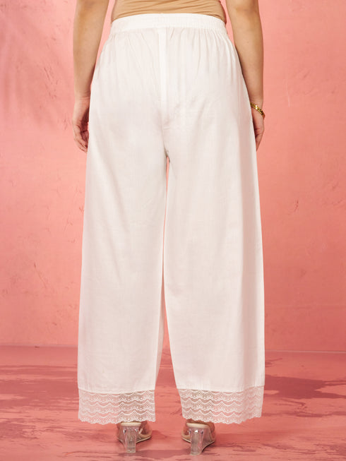 Women's White Cotton Palazzo Pants