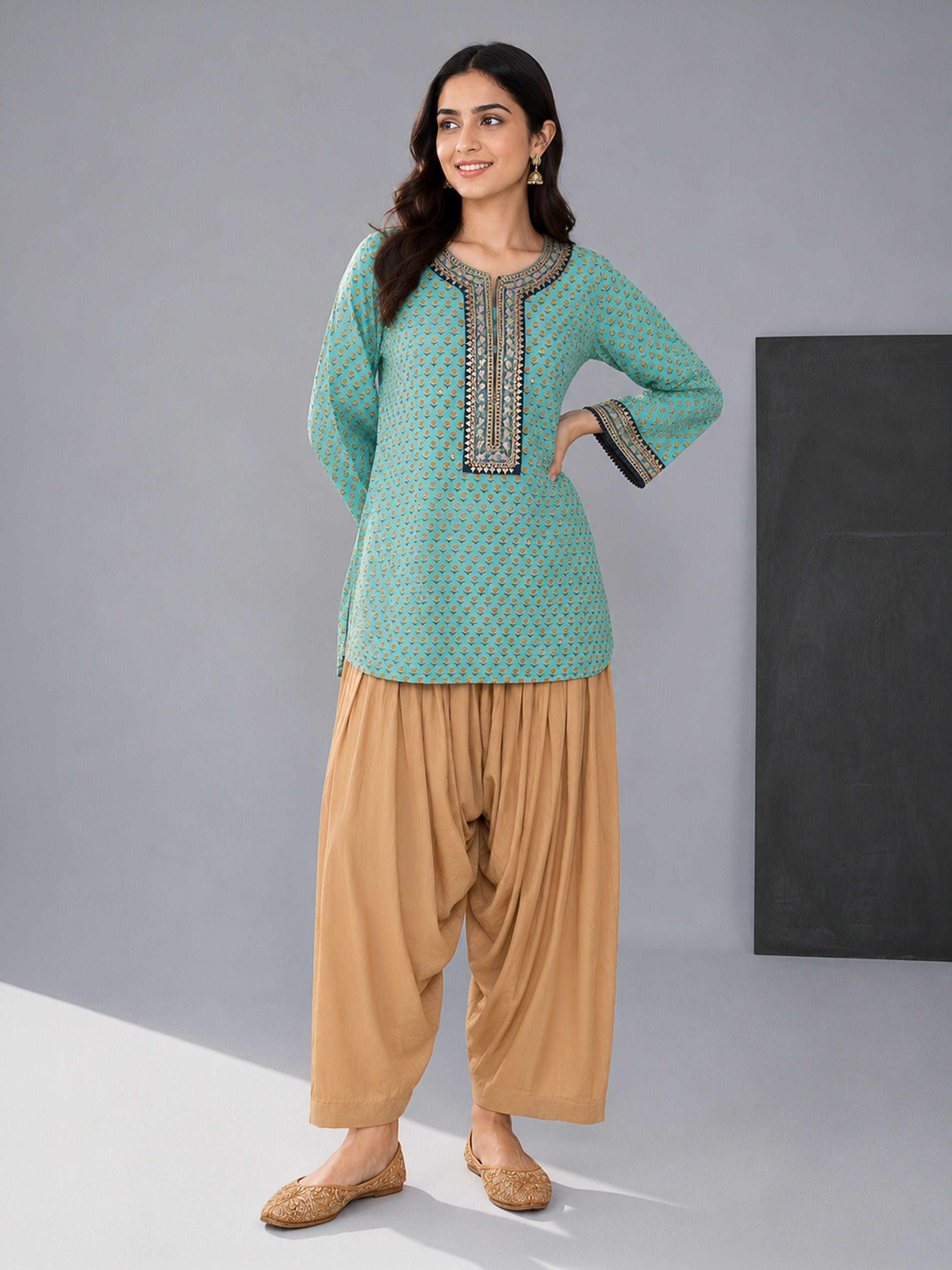 Women's Beige Cambric Cotton Solid Patiyala