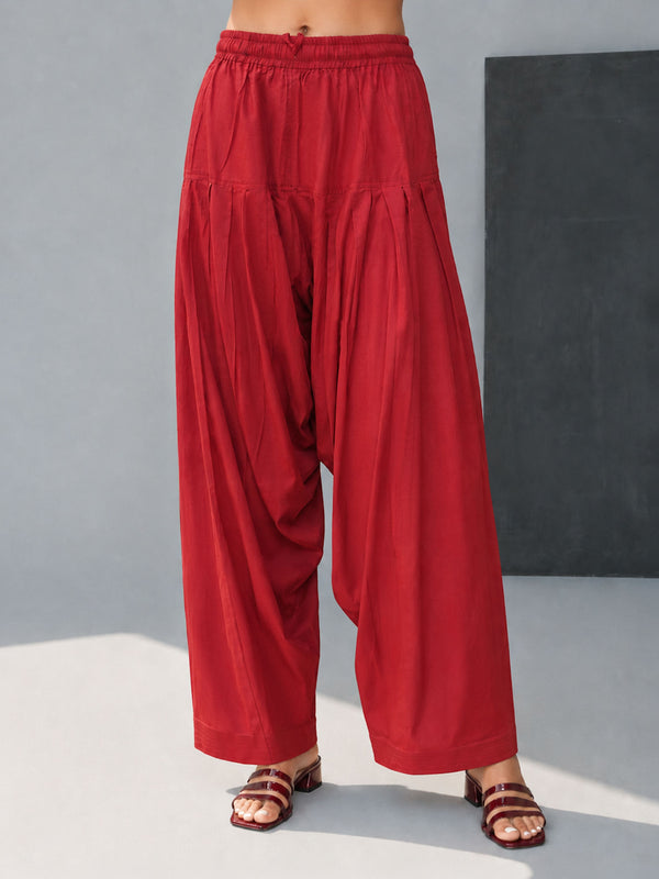 Women Maroon Cotton Cambric Solid Patiala Salwar Pants