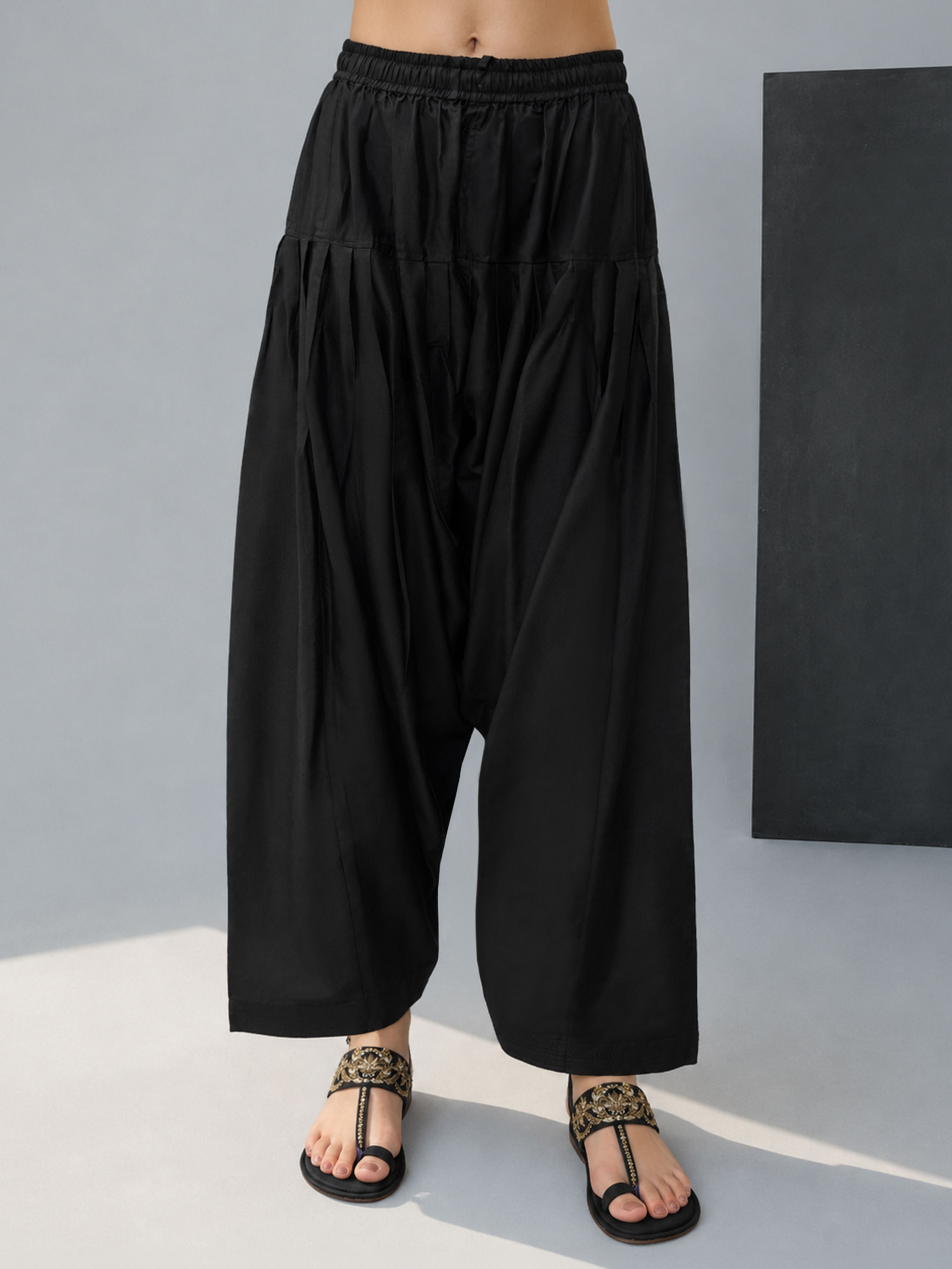 Women Black Viscose Solid Patiala Salwar with Drawstring