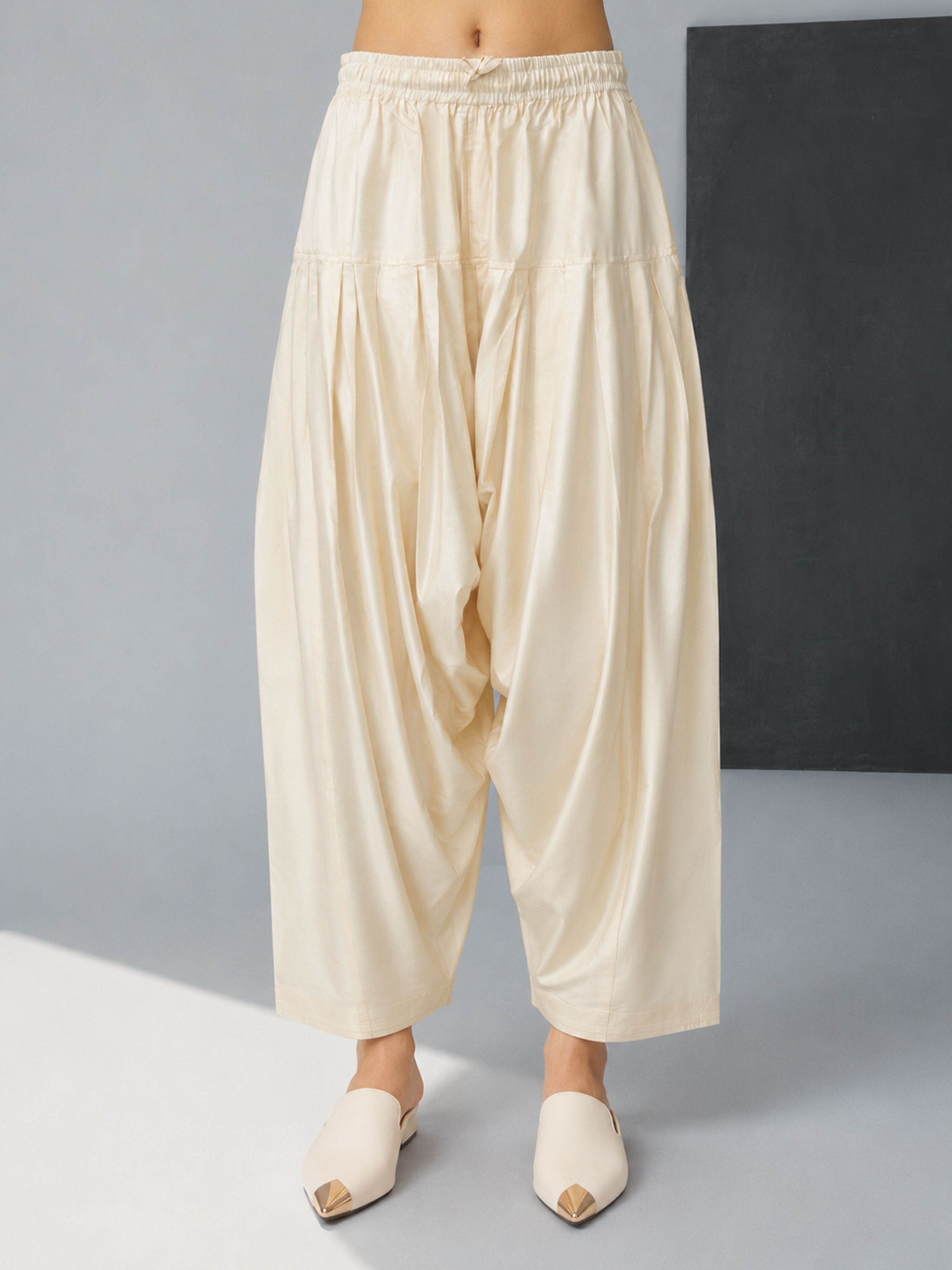 Women Cream Viscose Solid Patiala Salwar with Drawstring