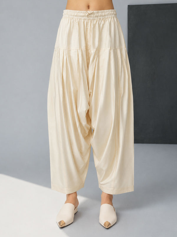 Women Cream Viscose Solid Patiala Salwar with Drawstring