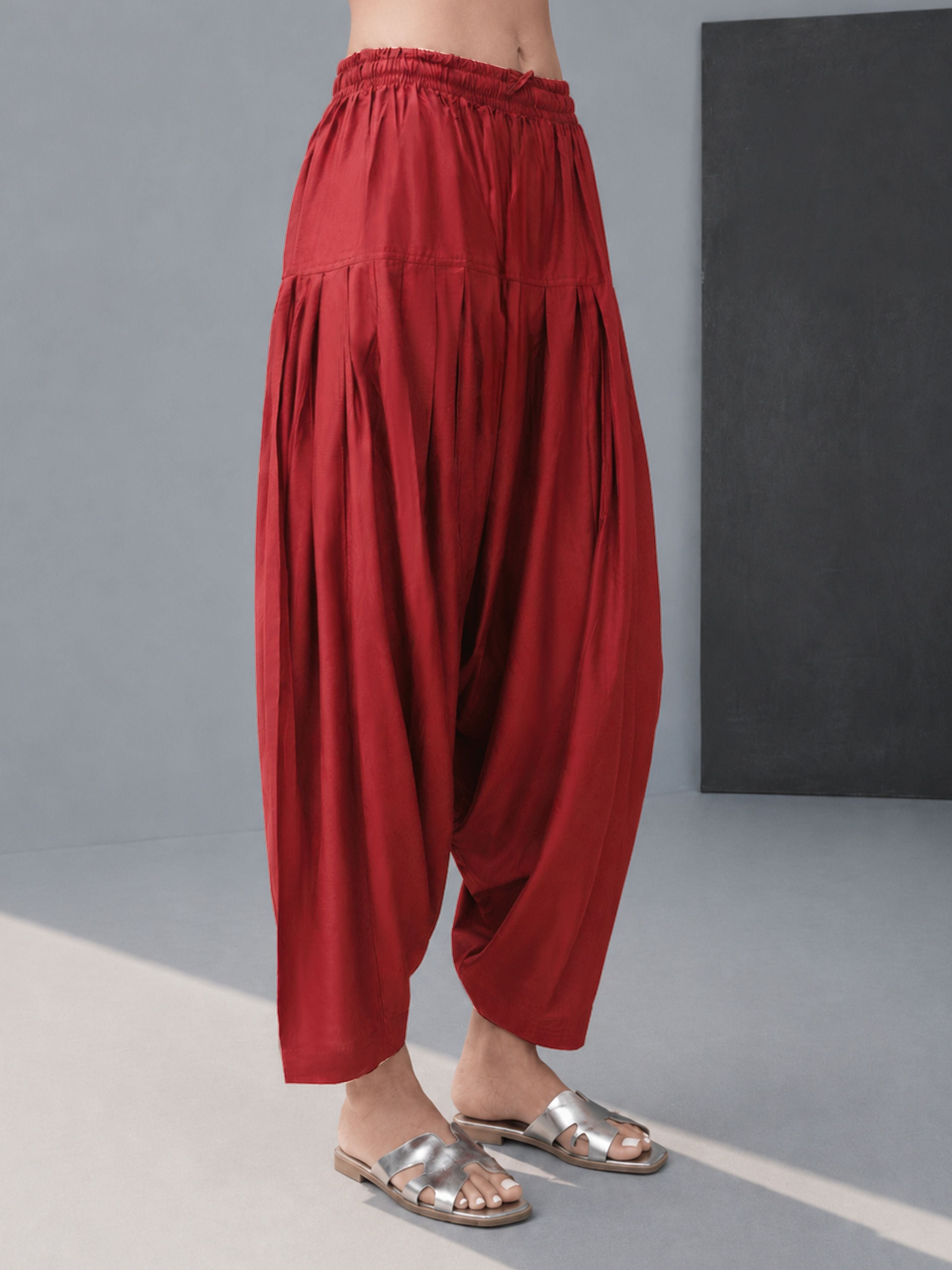 Women's Maroon Viscose Solid Patiala