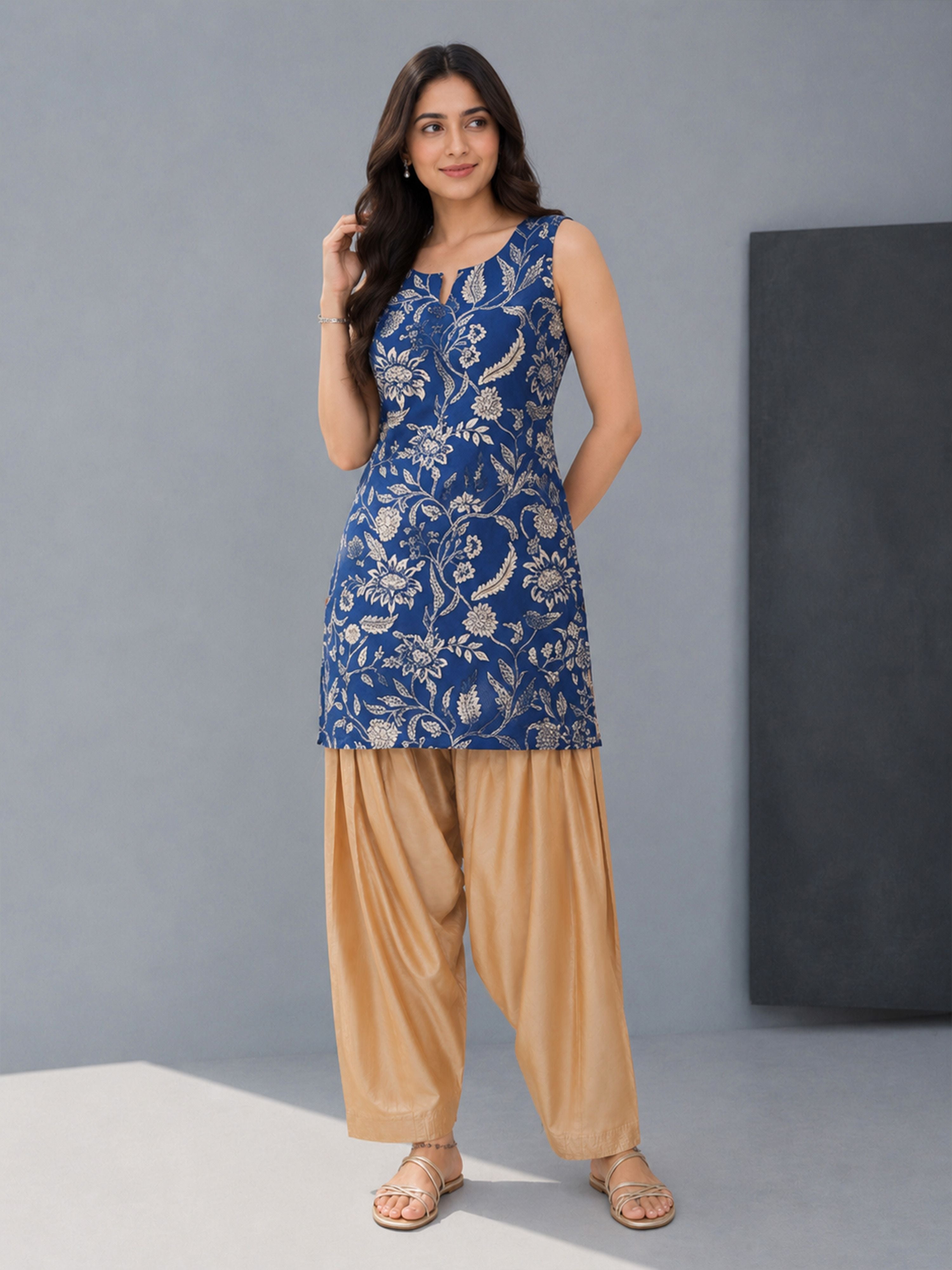 Women's Gold Viscose Solid Patiyala