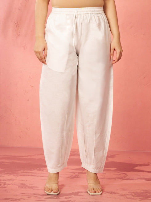 Women's White Cotton Afghani Salwar