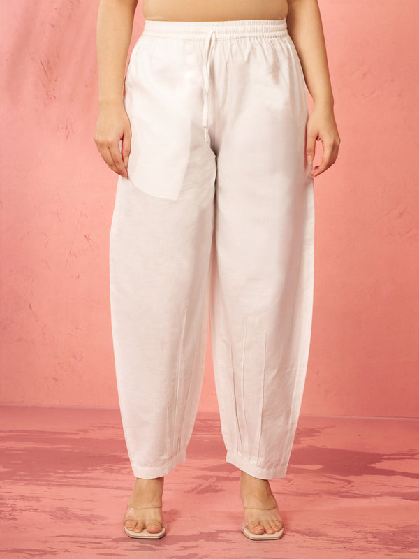 Women's White Cotton Afghani Salwar