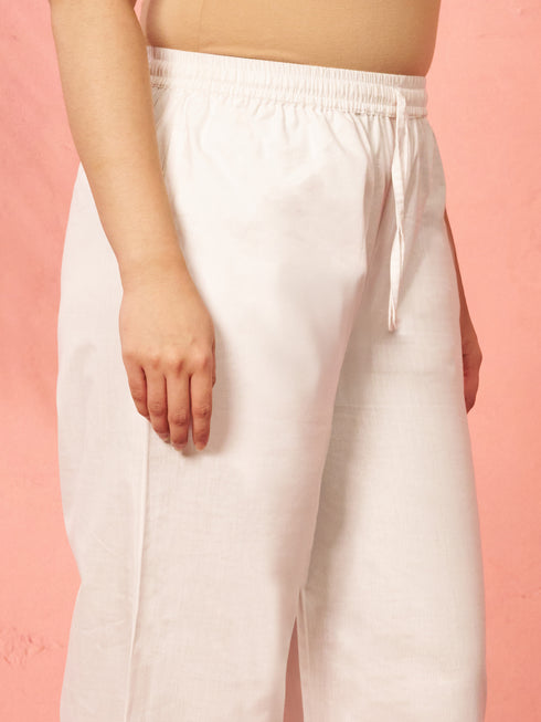 Women's White Cotton Afghani Salwar