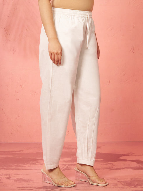 Women's White Cotton Afghani Salwar