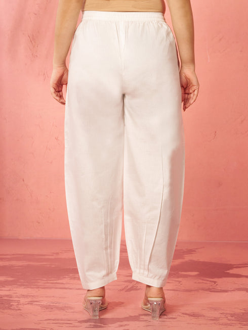 Women's White Cotton Afghani Salwar