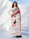 White Silk Blend Polka Dot Saree with Geometric Prints