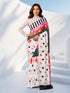 White Silk Blend Polka Dot Saree with Geometric Prints