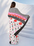 Women's White Polka Dots, Striped Saree with Unstitched Blouse Piece