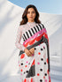 Women's White Polka Dots, Striped Saree with Unstitched Blouse Piece