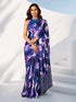 Women's Blue Striped, Abstract Saree with Unstitched Blouse Piece