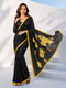 Women's Black Silk Blend Floral Printed Festive Saree