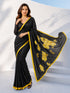 Women's Black Silk Blend Floral Printed Festive Saree