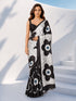 Women's White Silk-Blend Floral Print Saree With Unstitched Blouse Piece
