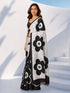 Women's White Silk-Blend Floral Print Saree With Unstitched Blouse Piece