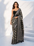 Black Silk Blend Ajrakh Printed Saree with Tassels