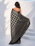 Women's Black Silk-Blend Ajrakh Saree With Unstitched Blouse Piece