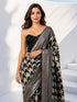 Women's Black Silk-Blend Ajrakh Saree With Unstitched Blouse Piece